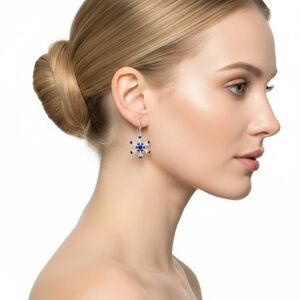 Elegant Sterling Silver Sapphire Blue Snowflake Earrings - 8094